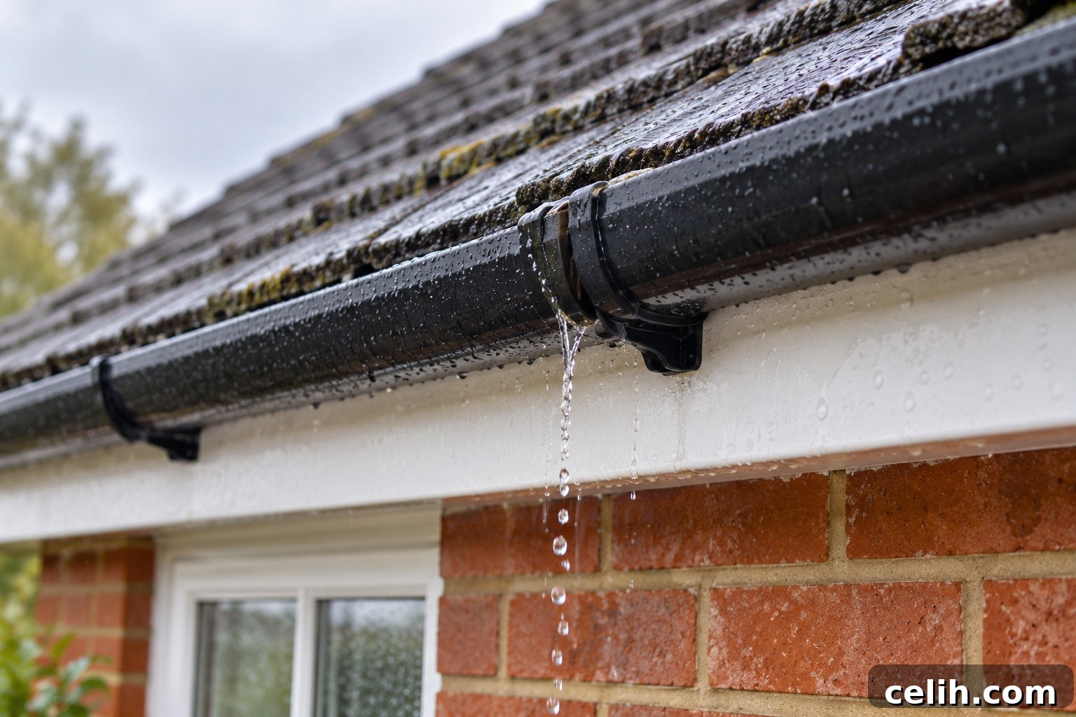 Water leaking through a gutter