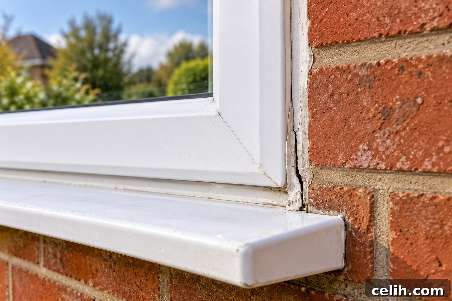 Cracked caulk around a window frame