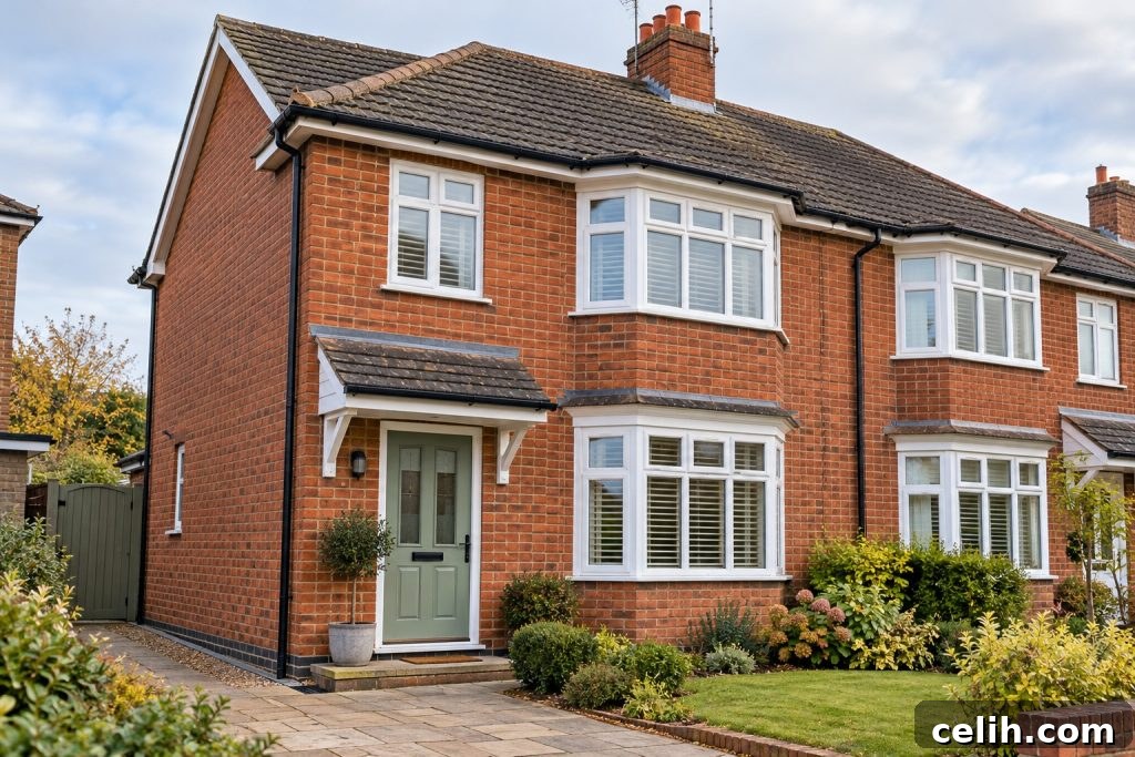 Front exterior of a red brick semi-detached house