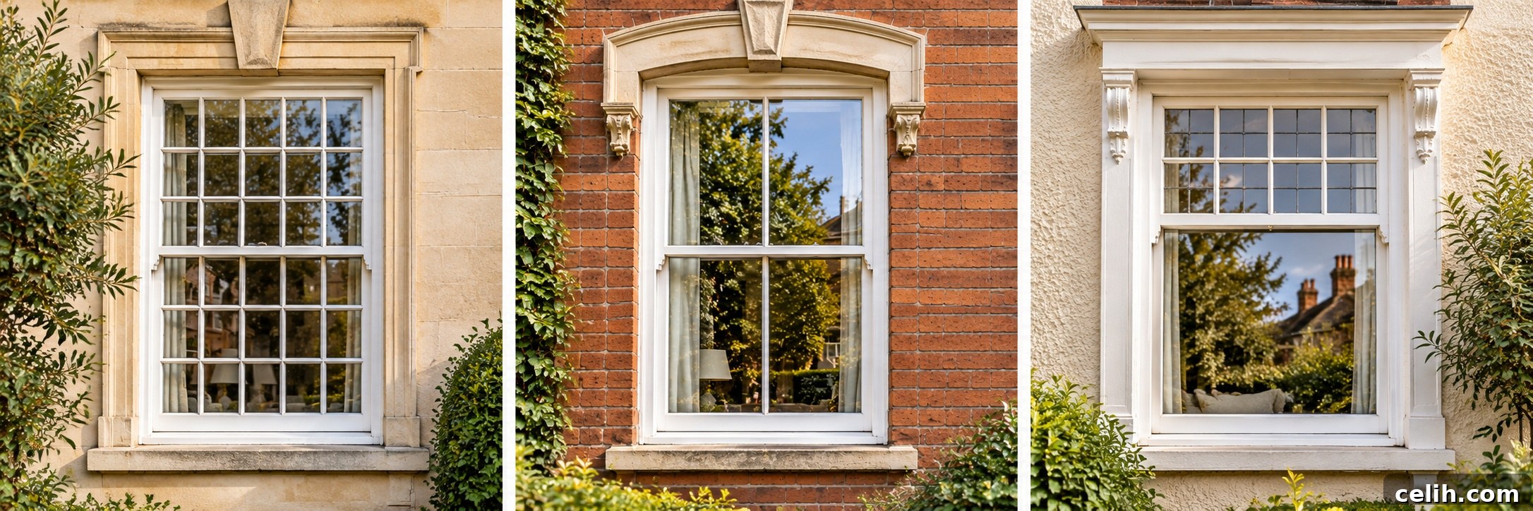 Three examples of traditional British window styles