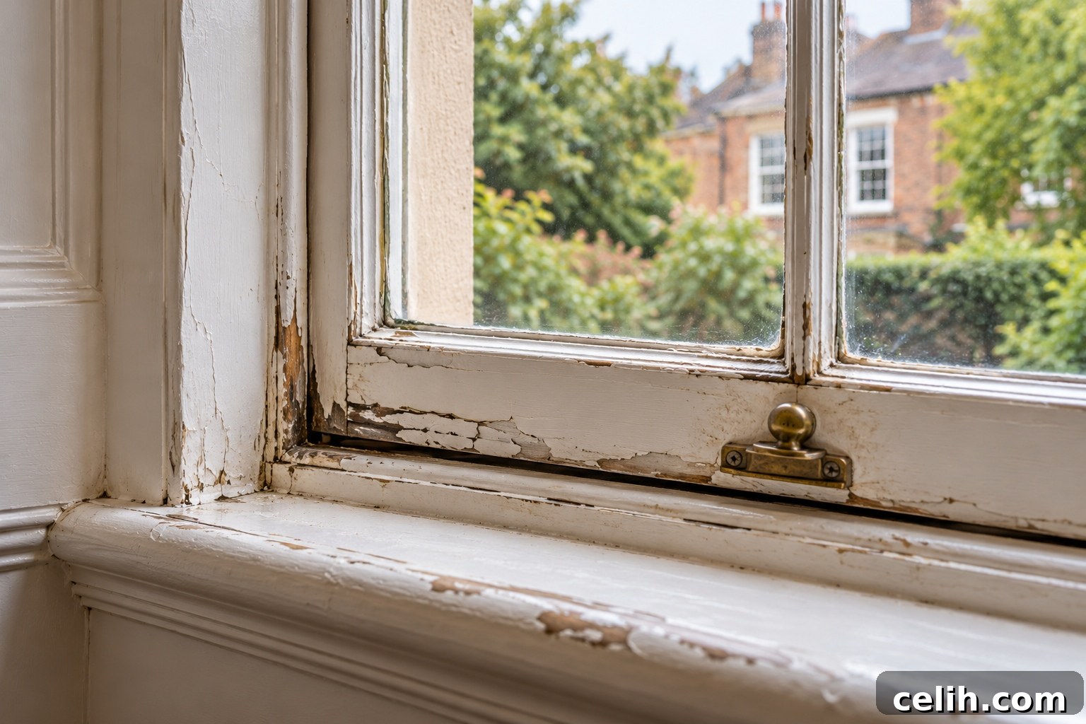 Old timber sash window in need of repair